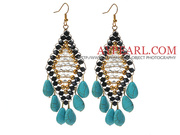 Crystal and Teardrop Shape Turquoise Earrings